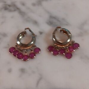 Gold tone, rhinestone clip on pink earrings